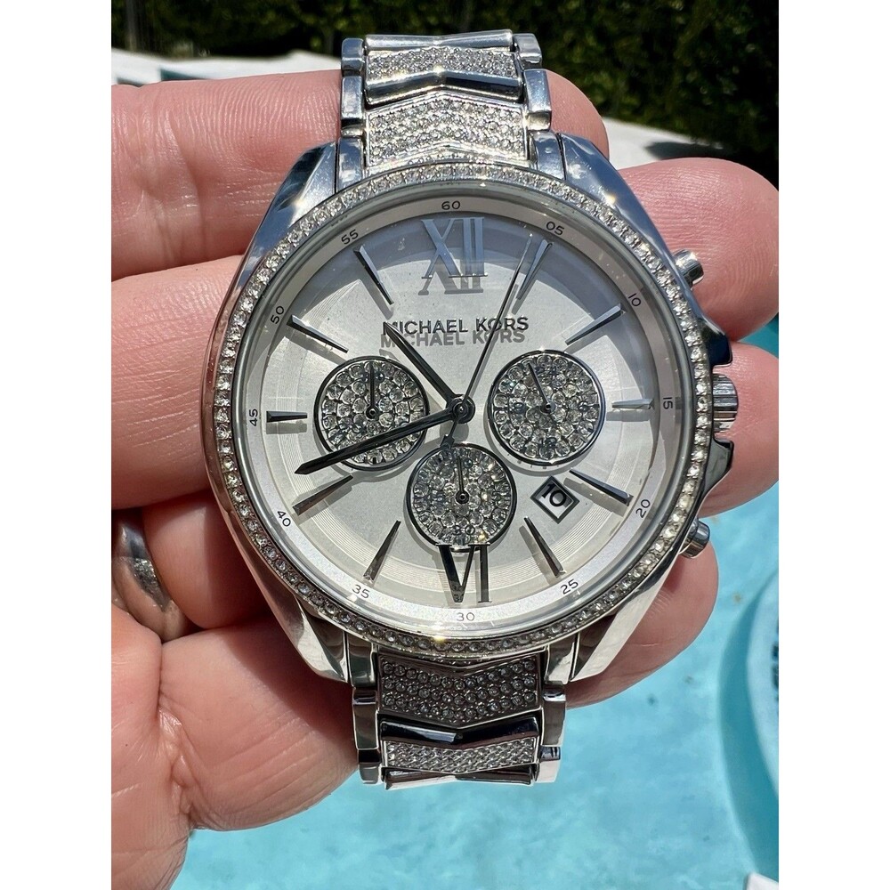 MICHAEL KORS Women's Chronograph Whitney Stainless Steel Pavé Bracelet Watch - Picture 9 of 9